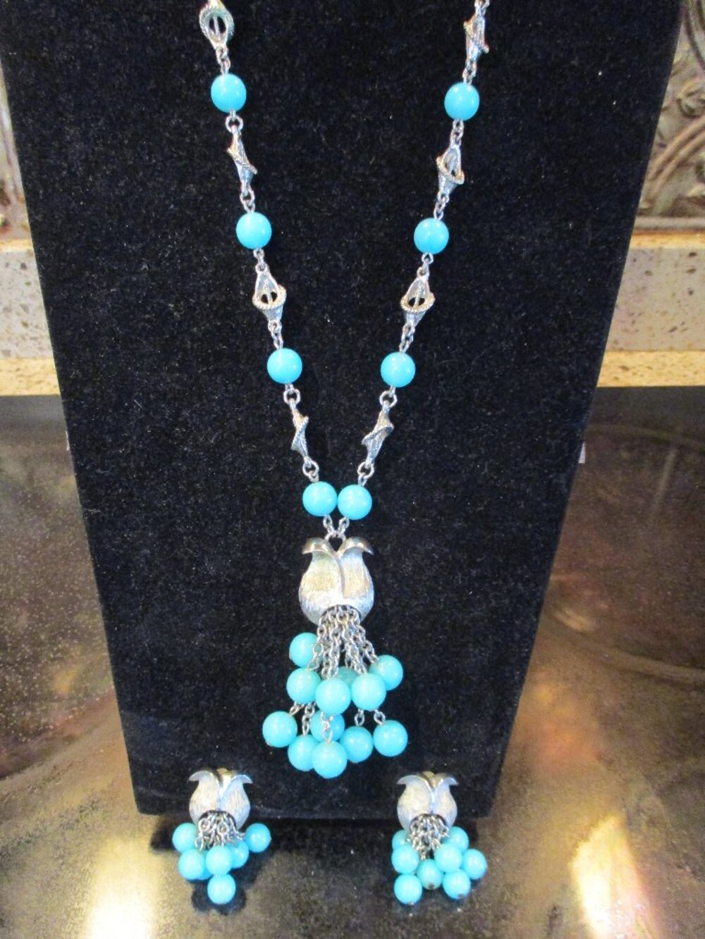 Vintage Tulip Necklace and Clip-On Earrings